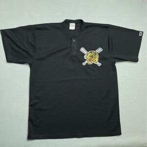 Vintage Don Alleson Athletic Black Baseball 2 Button Jersey Tiger Logo Mesh XL